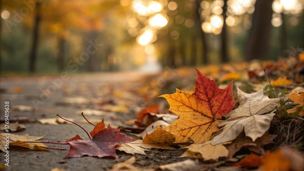 Obraz autumn leaves in the concrete