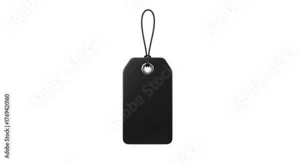 Fototapeta A blank black rectangular tag with a string loop, isolated on transparent background