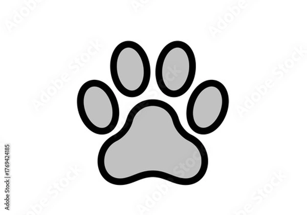 Fototapeta A simple, gray paw print illustration with a black outline, commonly associated with pets.