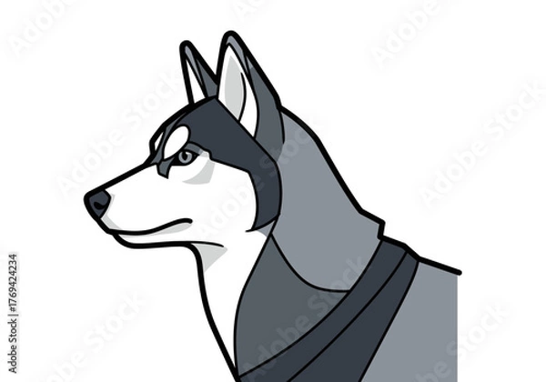 Fototapeta A stylized illustration of a husky dog's head in profile, rendered in grayscale.