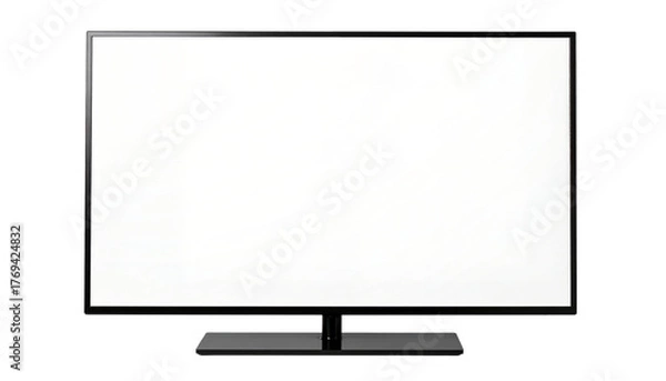 Obraz A modern black computer monitor or TV screen with a blank white display and a curved stand, isolated against a light gray background (Mockup).