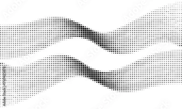 Fototapeta Abstract wave pattern formed by dissolving black and gray squares on a white background