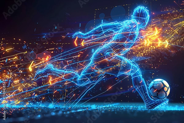 Fototapeta キネティックエネルギーを可視化したサッカー選手のデジタル動作解析ビジュアル
