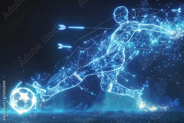 Fototapeta キネティックエネルギーを可視化したサッカー選手のデジタル動作解析ビジュアル