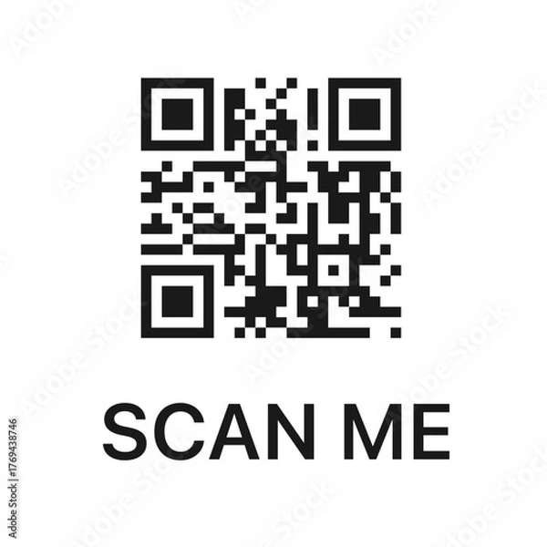 Fototapeta Minimal black and white QR code with text scan me below for website link or contact information access