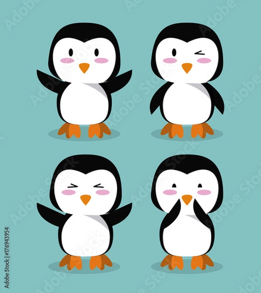 Obraz Cute penguin cartoon icons icon vector illustration graphic design
