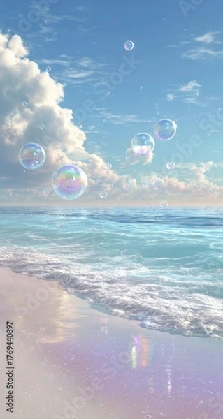 Fototapeta Pastel Beach Scene with Bubbles.