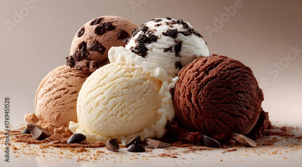 Fototapeta Delicious ice cream scoops entice with creamy textures, offering a sweet indulgence and decadent dessert experience for hot summer days