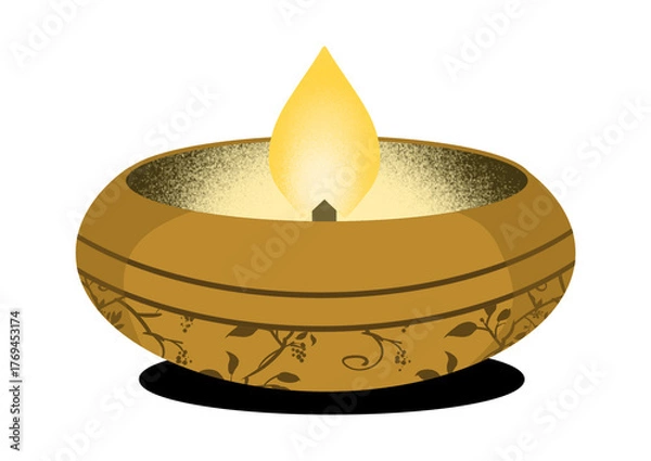 Obraz Golden diya lamp with flame isolated on transparent background