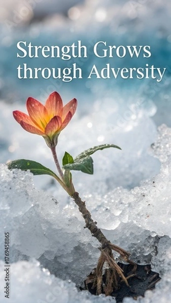 Obraz Blooming flower pushing through ice representing strength and growth