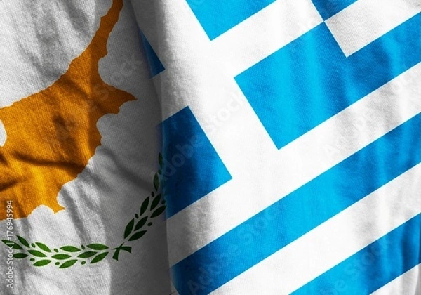 Fototapeta Two flags. Diagonal. Cyprus, Greece