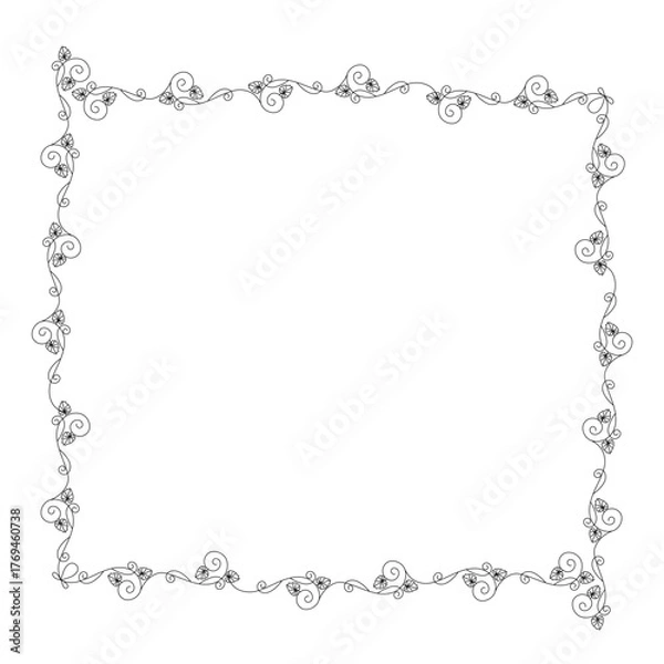 Obraz Floral thin elegant autumn square frame decorative outline hand drawn illustration, linear ornament made of leaves and vines for greeting card, invitation, banner, other design purposes