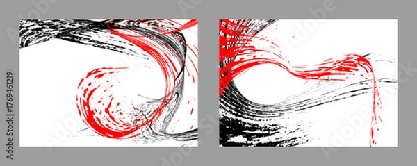 Fototapeta Strokes of black and red paint on a white background. Set of two templates. Graffiti element. Design template for the design of banners,  booklets, covers, magazines. EPS 