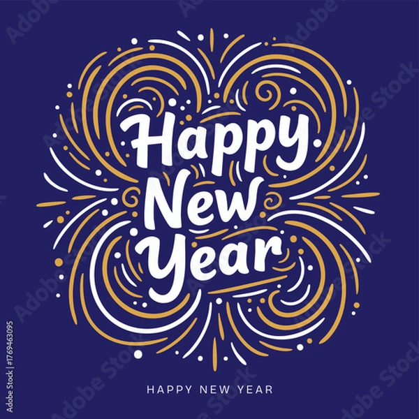 Fototapeta Happy New Year Celebration Vector Art | Festive Social Media Post Design with Fireworks, Balloons, and Modern Typography