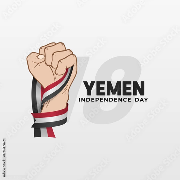 Obraz Square Banner illustration of Yemen independence day celebration with the Yemeni flag wrapped around his hand