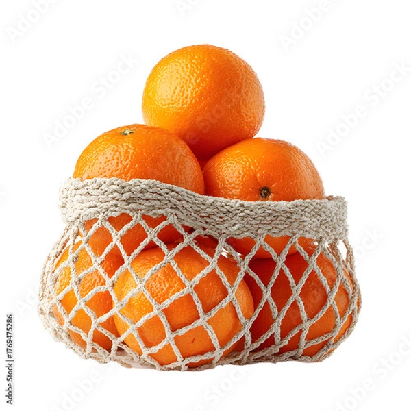 Fototapeta Fresh Orange Fruit in Net on White Background - Professional Stock Photo