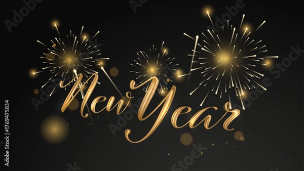 Obraz Elegant golden 2026 New Year typography with bright fireworks and sparkling light effects on a dark luxury background celebrating festive season. 2026 New Year Poster Design Vector Illustration 