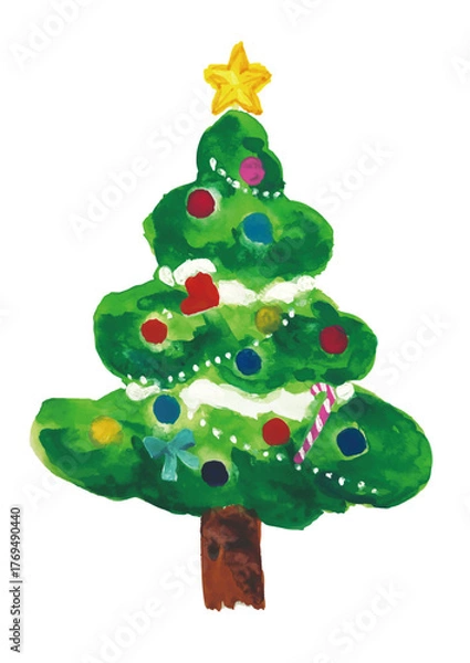 Fototapeta クリスマスツリーの水彩画