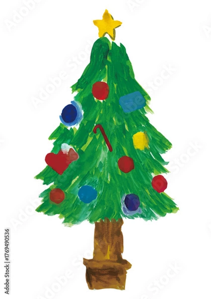 Fototapeta クリスマスツリーの水彩画