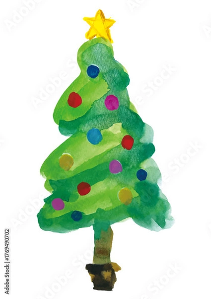 Fototapeta クリスマスツリーの水彩画