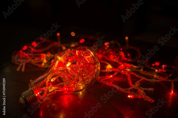 Fototapeta The  Abstract Background Light bulb multi color bokeh in shadow image