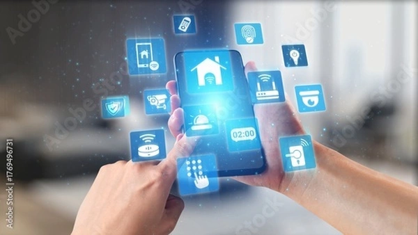 Fototapeta Concept of smart home automation enhances modern living. This innovative smart home system provides security, convenience, and control for a connected lifestyle. Gist