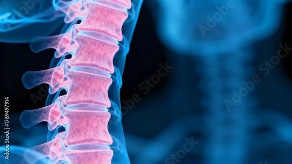 Fototapeta Blue and pink hue X-ray medical image, cross-sectional radiographic anatomy of the spine
