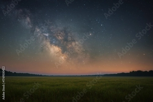 Obraz Stunning Milky Way Over Tranquil Field at Twilight