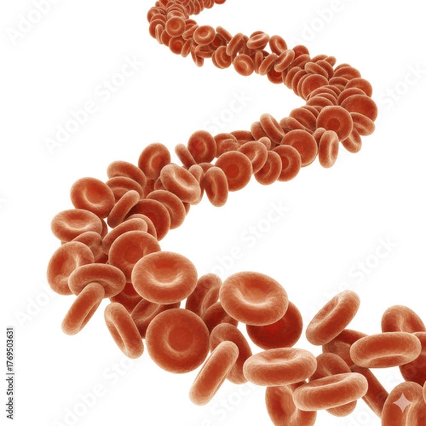 Fototapeta Flowing Red Blood Cells Medical Illustration Realistic 3D Render on Black Background