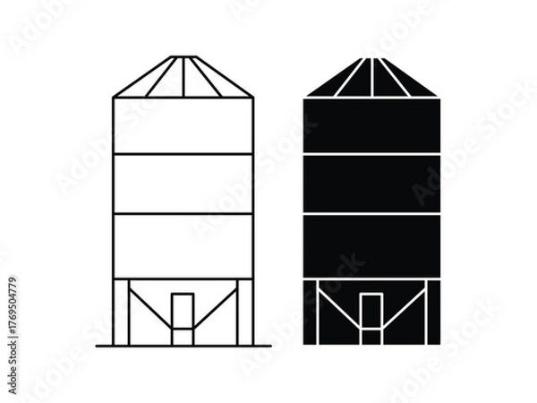 Fototapeta Grain silo with level indicator icon set. farm symbol. storage building icon. vector illustration
