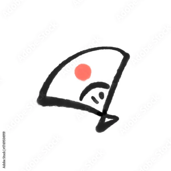 Fototapeta 日の丸デザインのおめでたい扇子　正月素材・墨絵