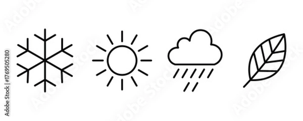 Fototapeta Weather line icon set.  four seasons line icon symbol. Snowflake, sun, cloud, leaf line icon. 