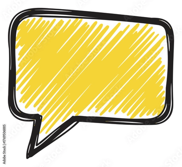 Obraz Hand-drawn speech bubble with a jagged black outline filled with diagonal yellow shading, resembling a comic-style graphic.
