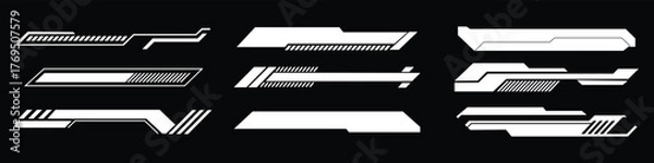 Fototapeta Futuristic white racing stripe. Futuristic cyberpunk HUD elements collection. Futuristic interface ui elements. Holographic hud user interface elements. vector illustration 