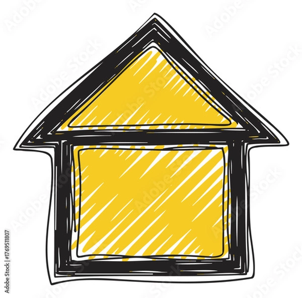 Obraz Sketch-style arrow pointing upwards, featuring a thick black outline and a yellow shaded interior, symbolizing growth and progress.