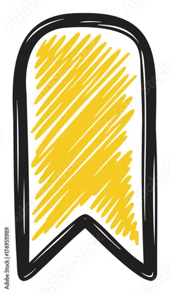 Obraz Hand-drawn flag icon with black outline and yellow scribble fill, resembling a bookmark or location marker.