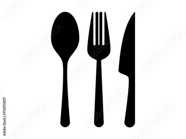 Obraz Cutlery Icon Set, Spoon, Fork, and Knife Vector Illustration for Restaurant and Kitchen Business Design