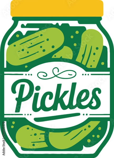 Fototapeta Illustration of a jar of pickles with a yellow lid on a cream background