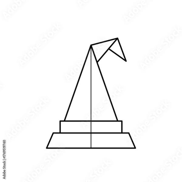 Obraz Origami wizard or witch hat. Geometric outline icon. Perfect for Halloween or fantasy-themed decorations. Line illustration isolated on white background.