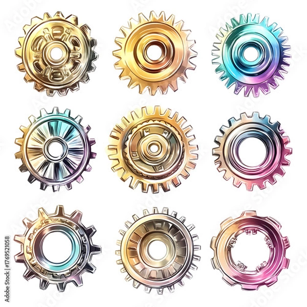 Fototapeta Hand-Drawn Shiny Metal Gear Illustration Set with Unique Style