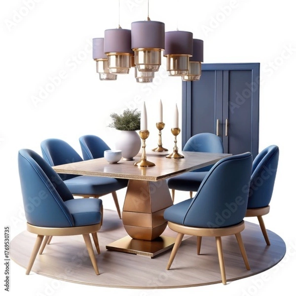 Obraz 3d elegant dining room set with chandelier