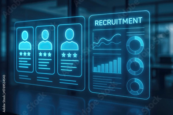 Obraz Digital interface displaying recruitment profiles and analytics data human resources hiring