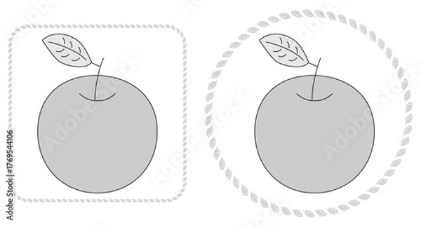 Obraz りんごと葉っぱのモノクロ装飾セット