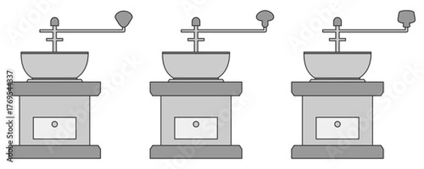 Obraz コーヒーミル（グラインダー）3点セット（線画）