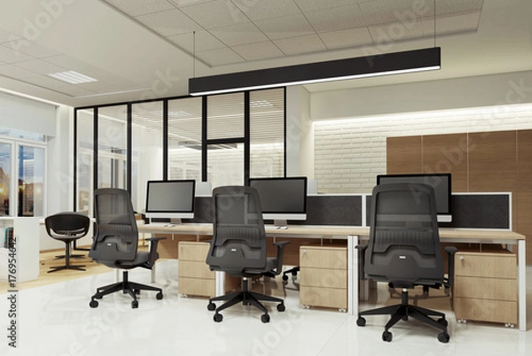 Fototapeta Интерьер офиса рабочее пространство ночной вид