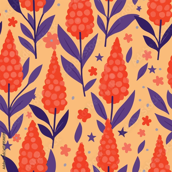 Obraz Hand drawn lupin branches seamless pattern. Vector illustration