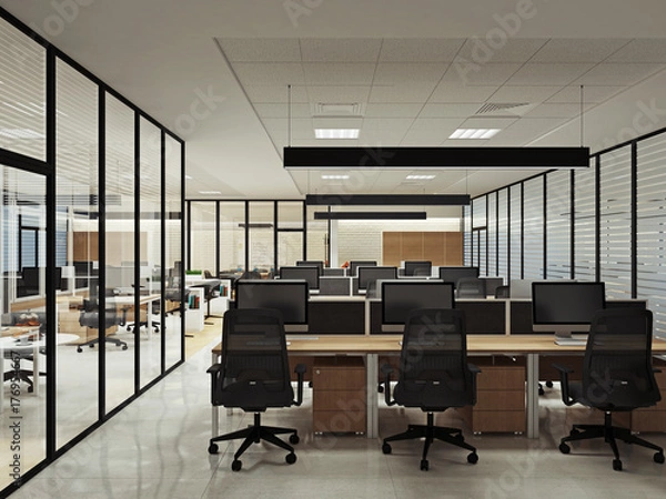 Fototapeta Интерьер офиса рабочее пространство ночной вид