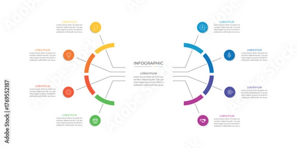 Fototapeta Modern infographic template. Creative circle element design with marketing icons. Business concept with 8 options, steps, sections.