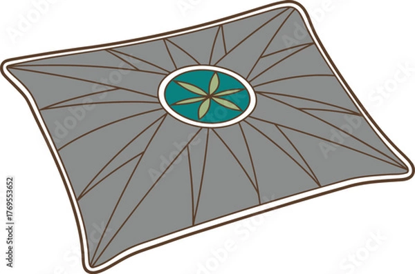 Fototapeta Stylized Gray Pillow with Teal and Green Floral Center on White Background