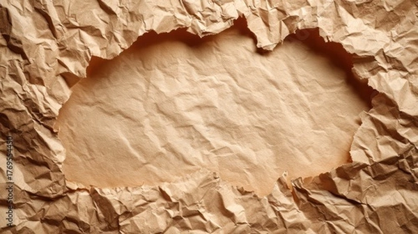 Fototapeta Textured Brown Paper Background with Torn Edges and Empty Space for Creative Design and Presentation Needs